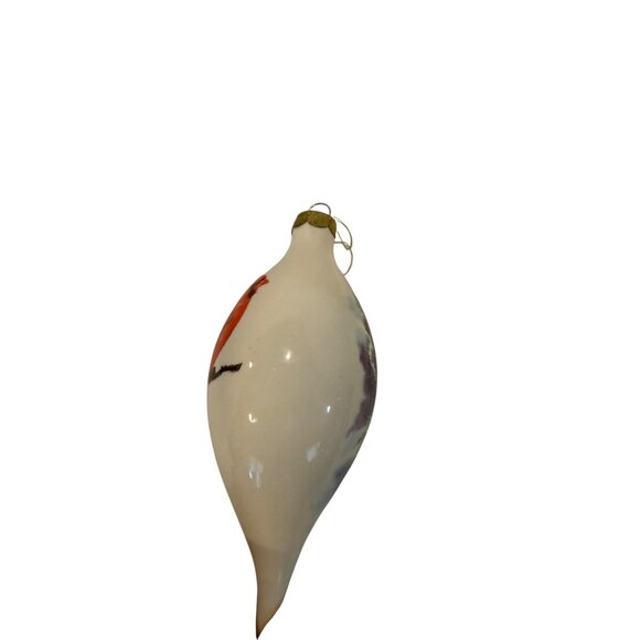 Hand-Painted Cardinal Glass Ornament Teardrop Shape Winter Scene Made In USA Hol - Picture 4 of 6